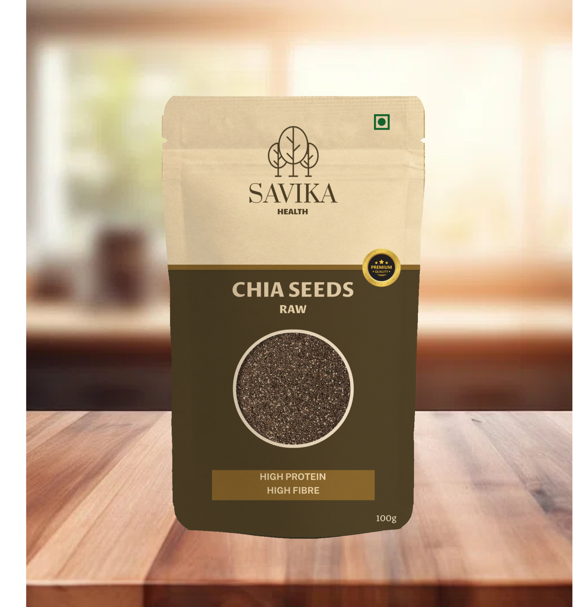 Chia seeds packed in 100g pouch