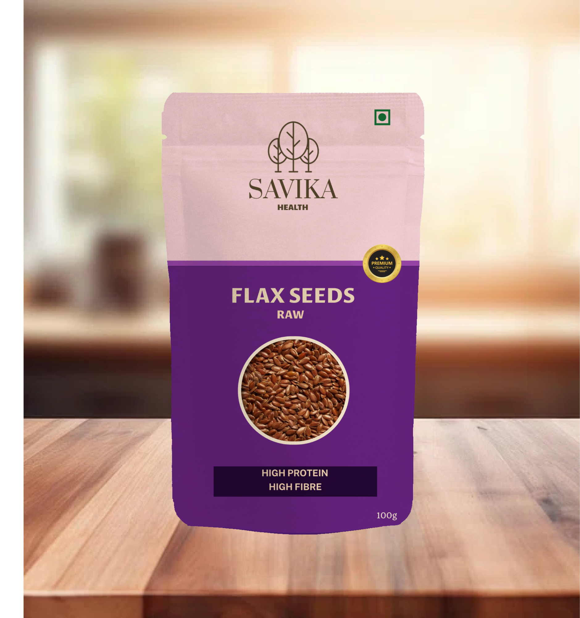 Flax seeds packed in 100g pouch